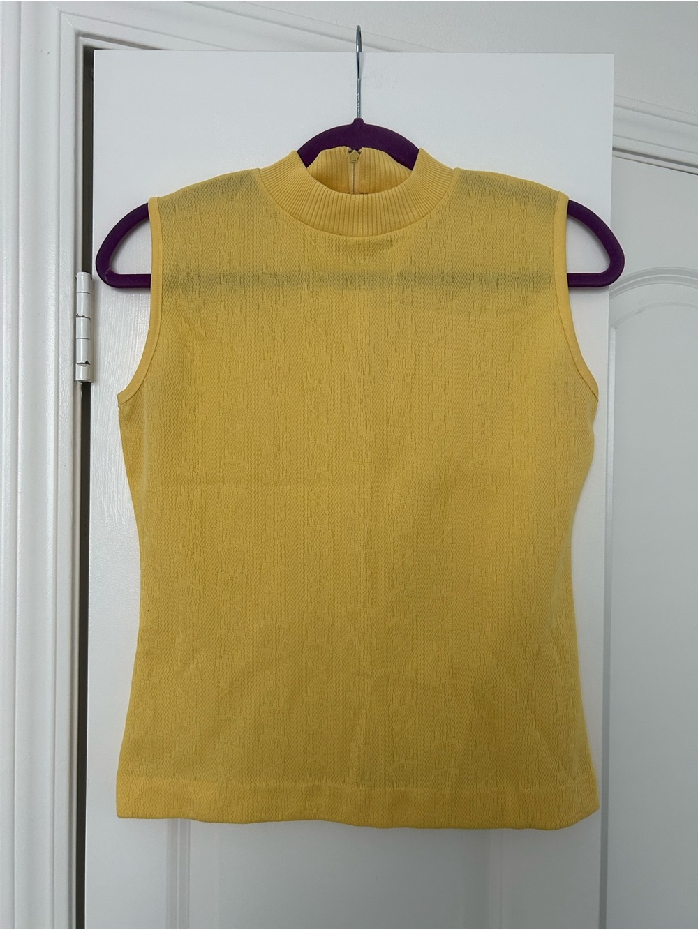 70s Sleeveless Mock Neck Knit Top - Yellow